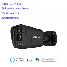 Foscam V8EP POE 防水有線超清4K 800萬像素網絡攝影機聚光燈彩色夜視內置警報器 黑色
